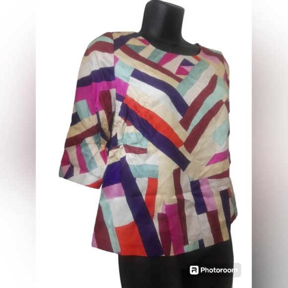 Chanel Multicolor Stripe Print Silk Twill Blouse FR 38 - Picture 2 of 13